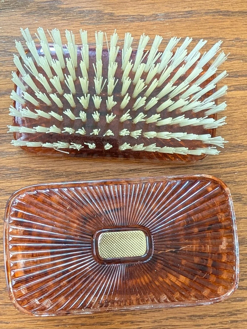 Vintage Dresser Amber Plastic Hair Brush Set